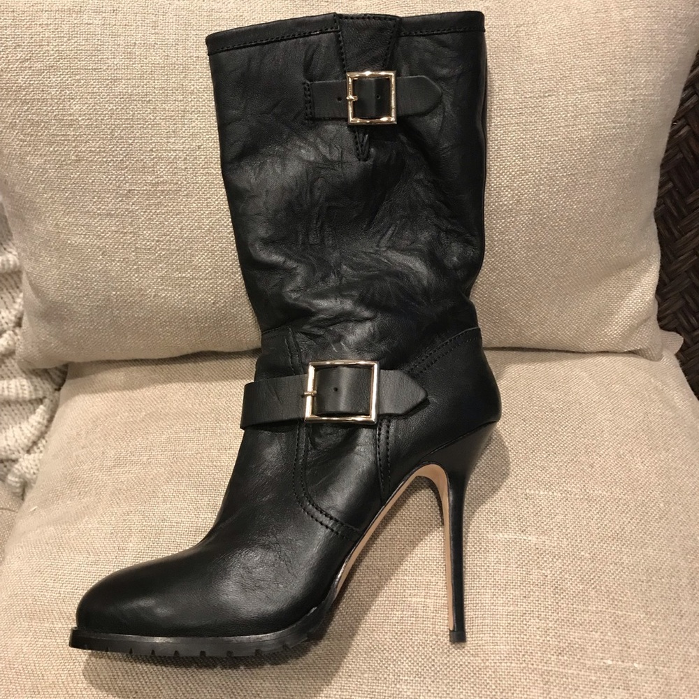 Jimmy Choo Galen black moto Leather Boots New - Picture 4 of 7